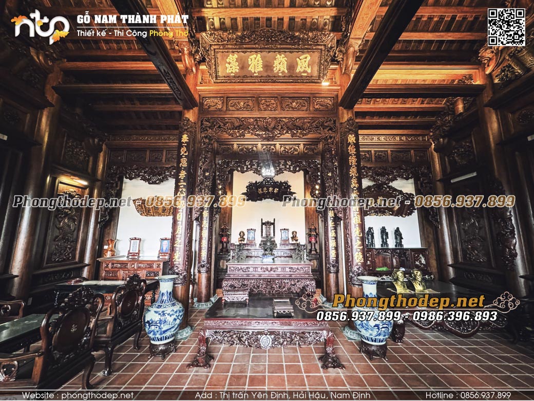 Bố trí nội thất nhà gỗ 3 gian sang trọng tại Hải Phòng