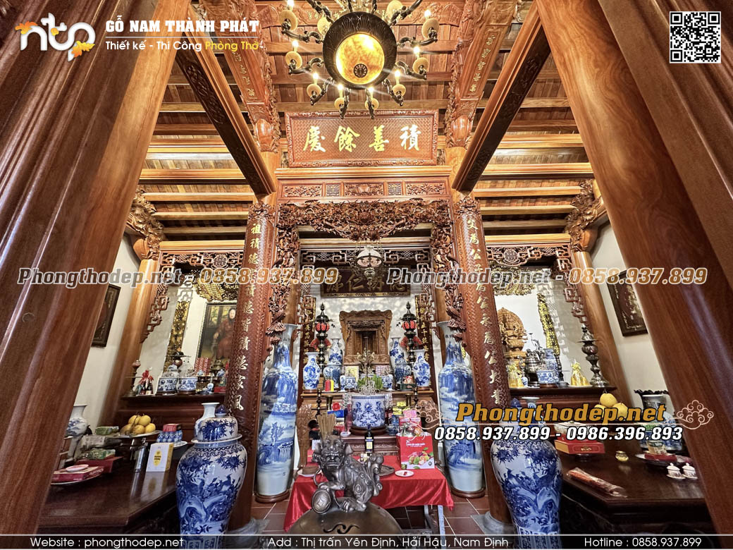 Nội thất nhà gỗ 3 gian truyền thống