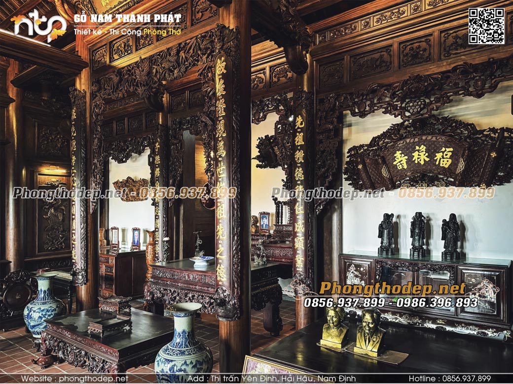 Nội thất phòng thờ 3 gian giả cổ cực ấn tượng