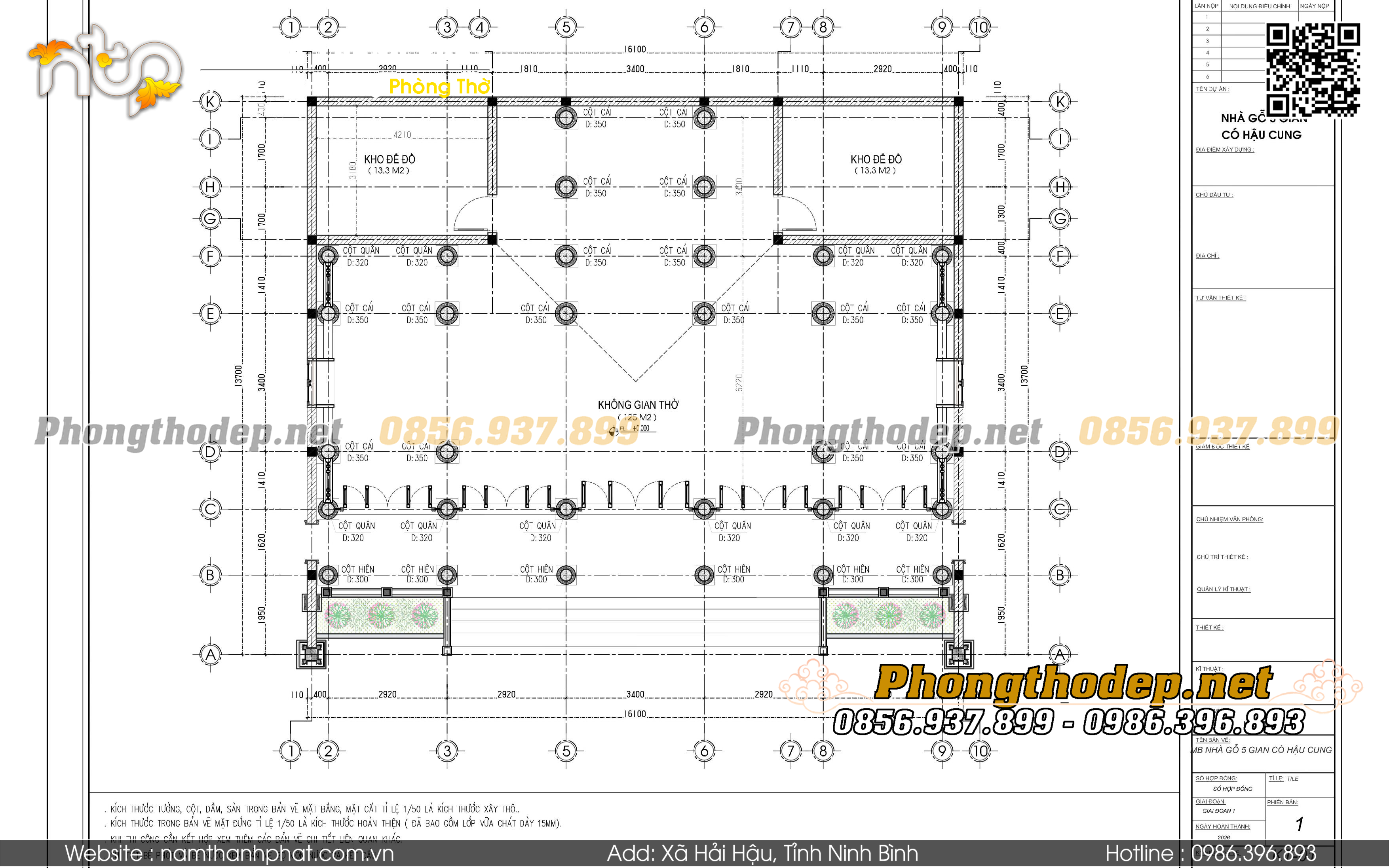 Mặt bàng nhà gỗ 5 gian có hậu cung tại Hà Nội