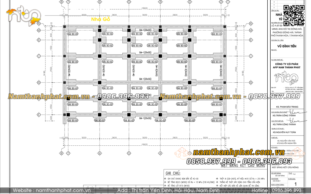 Mặt bằng nhà gỗ 5 gian thông hiên, thiết kế 2D